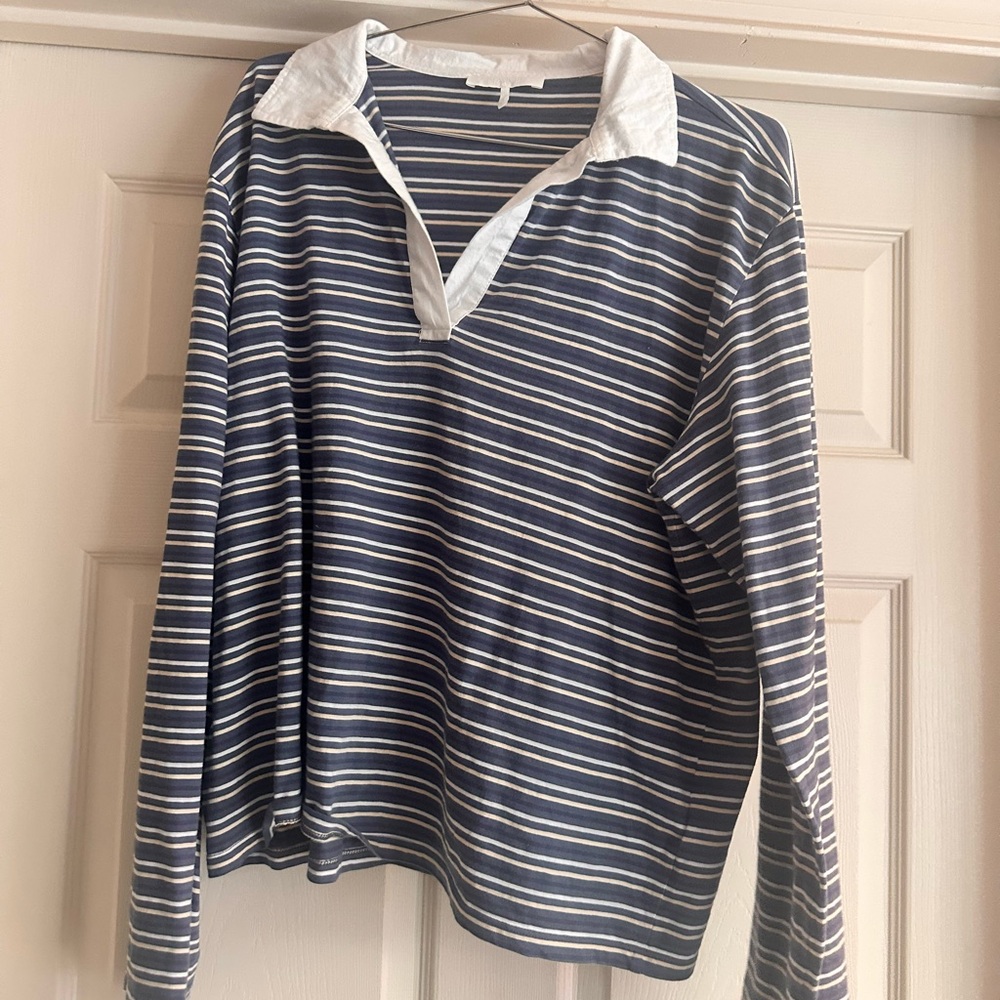 Striped Long Sleeve Top - Navy and White
